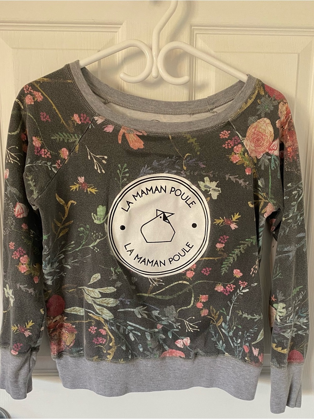 La Maman Poule Floral Sweatshirt - Charcoal with Pink & Green Floral